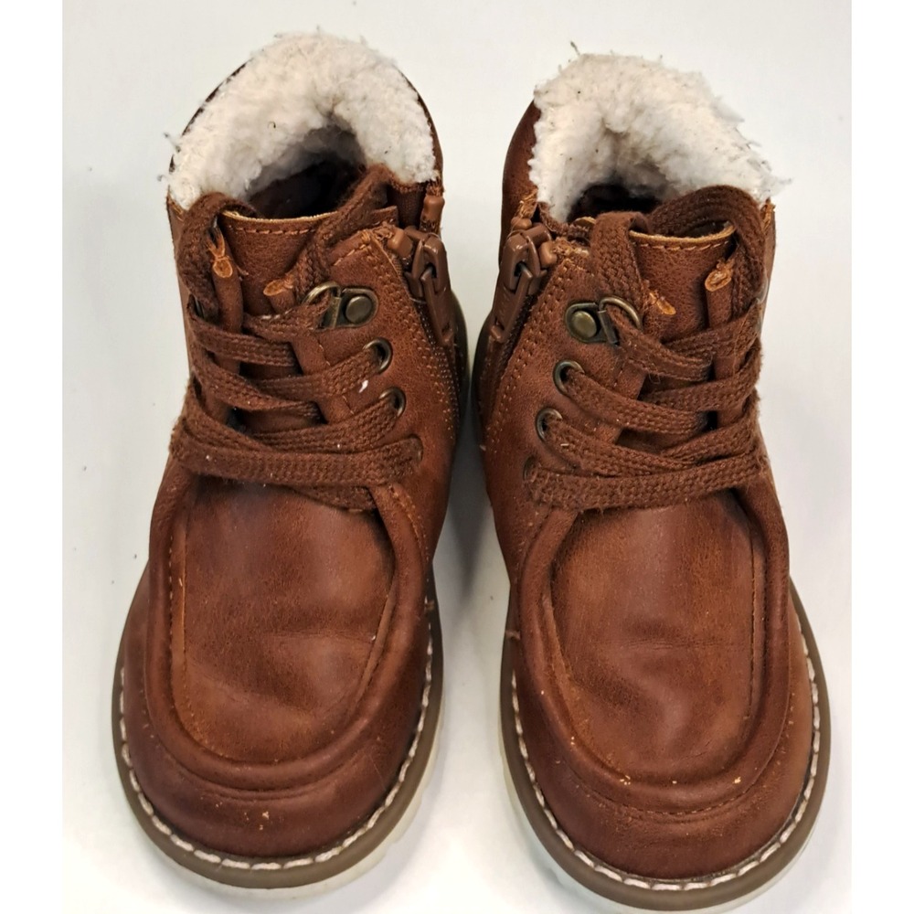 Old Navy Boots Boys Size 6 Brown Chukka Faux‎ Leather Lined Ankle Preppy Casual - Picture 2 of 7